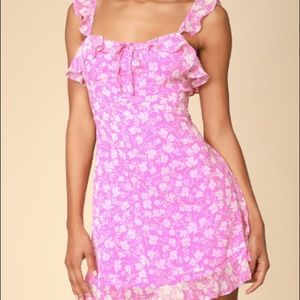 Lulus Livi Pink Floral Print Ruffled Skater Dress
